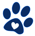 A logo of a paw with a heart in it.