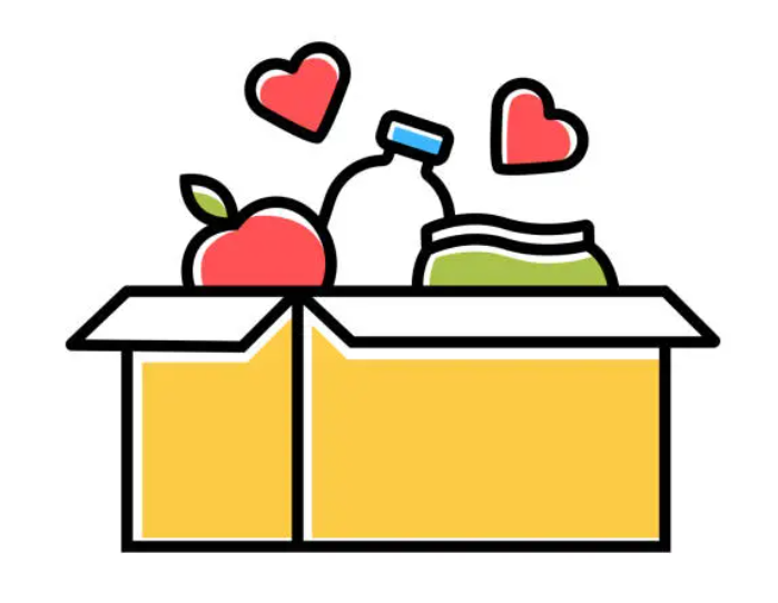 A logo of a box full of food